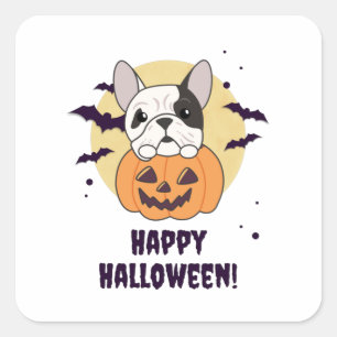 Bulldog In Pumpkin Cute Dogs Happy Halloween Square Sticker
