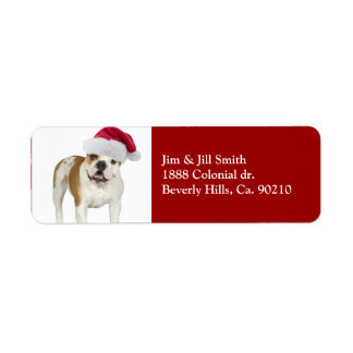 Bulldog In Santa Hat Christmas Return Address Label