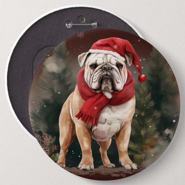 Bulldog in Snow Christmas 6 Cm Round Badge (Front & Back)