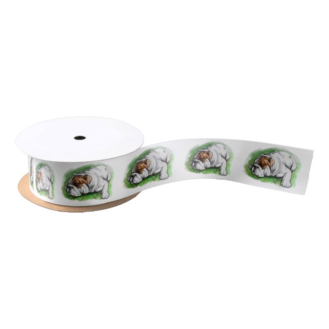 Bulldog in the Grass 1.5 Inches Satin Ribbon (Spool)