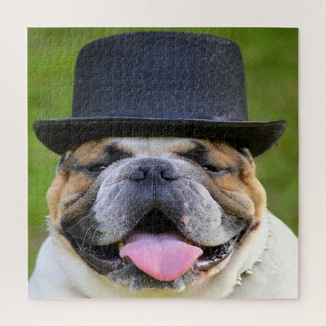 Bulldog In Top Hat Jigsaw Puzzle (Vertical)