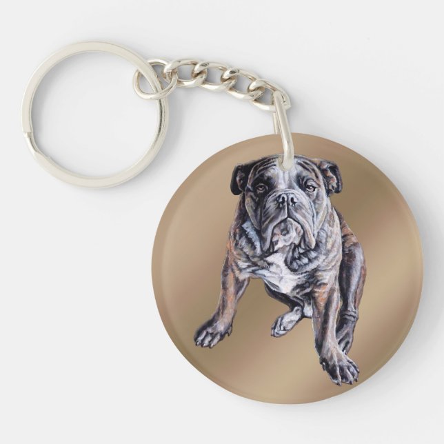 Bulldog Keychain Personalised English Bulldog Gift (Front)