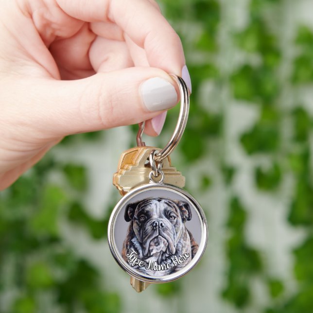 Bulldog Keychain Personalised English Bulldog Gift (Hand)