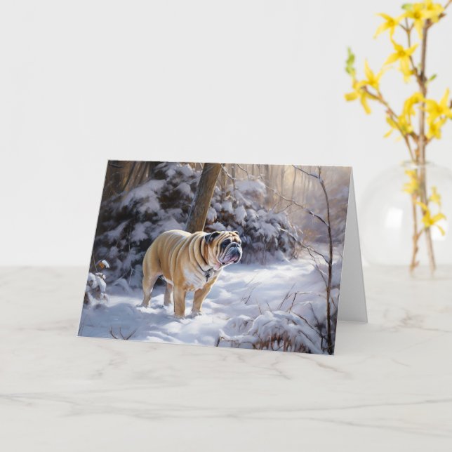 Bulldog Let It Snow Christmas Brushed  Card (Yellow Flower)