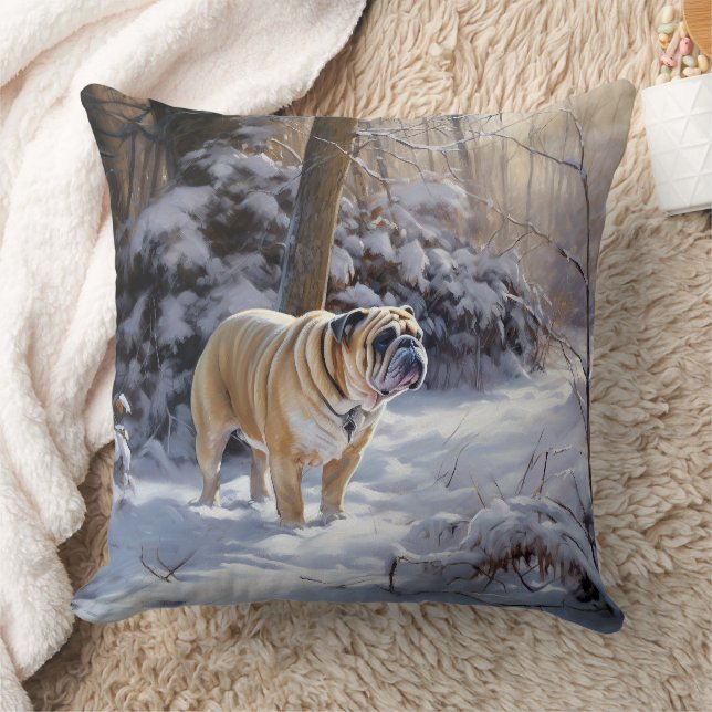 Bulldog Let It Snow Christmas Brushed  Cushion (Blanket)
