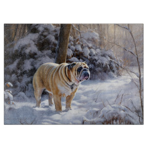 Bulldog Let It Snow Christmas Brushed Cutting Board