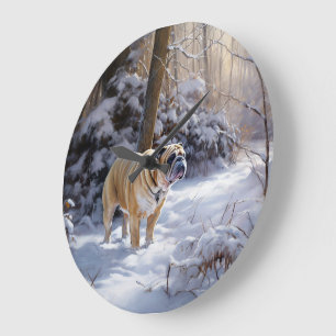 Bulldog Let It Snow Christmas Brushed  Large Clock