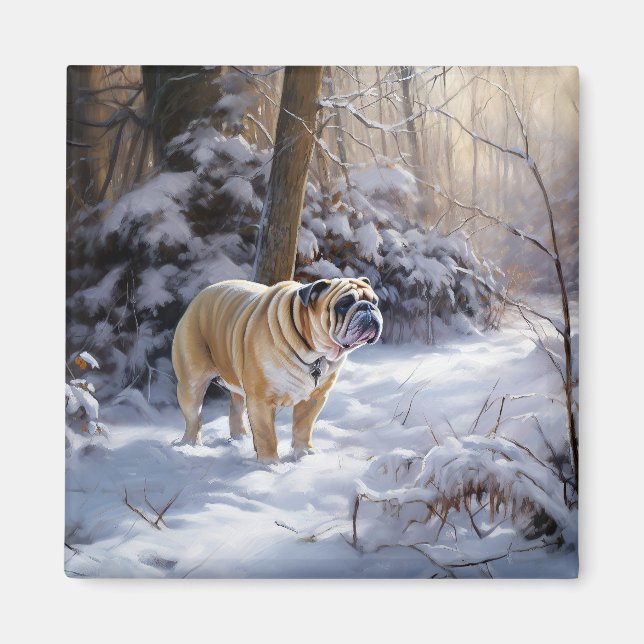 Bulldog Let It Snow Christmas Brushed  Magnet (Front)