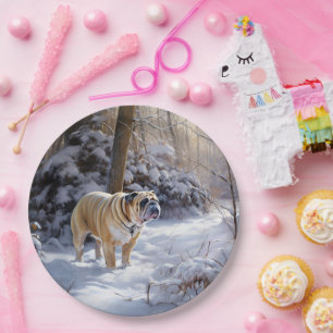 Bulldog Let It Snow Christmas Brushed Paper Plate