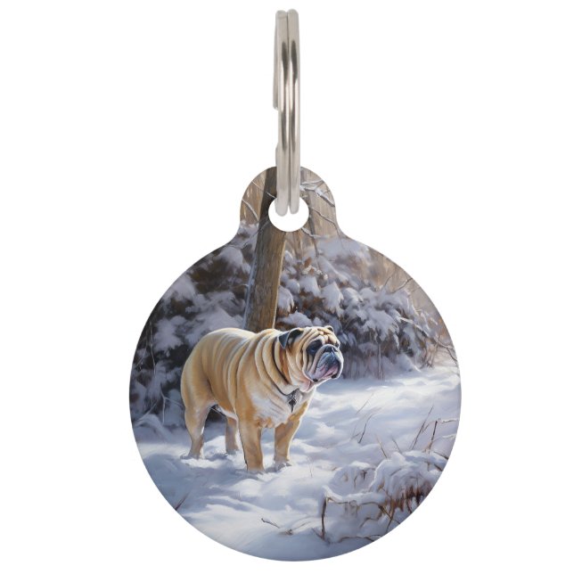 Bulldog Let It Snow Christmas Brushed  Pet Tag (Front)