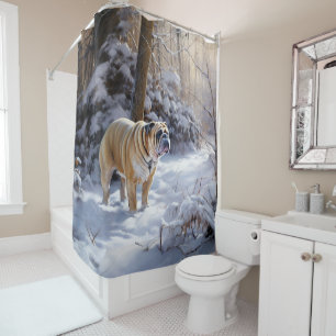 Bulldog Let It Snow Christmas Brushed  Shower Curtain