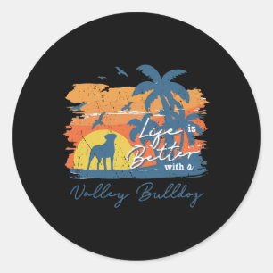 Bulldog Life Is Better Vintage Sunset Classic Round Sticker