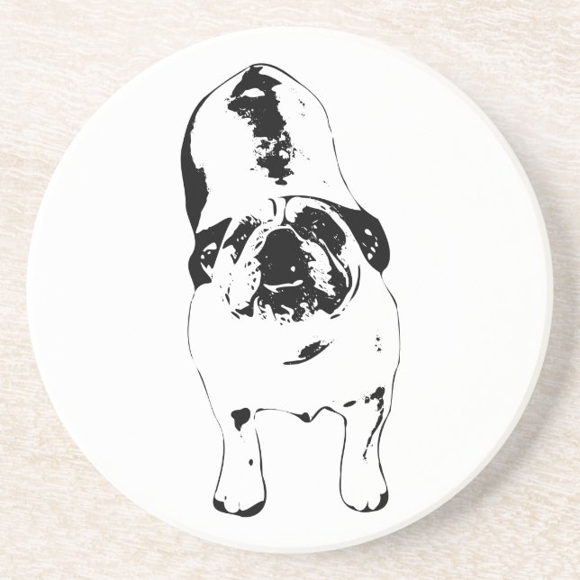 Bulldog—Look Up, Bold B&W  Coaster (Front)
