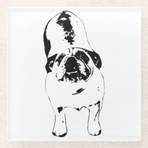 Bulldog—Look Up, Bold B&W Glass Coaster