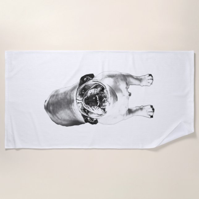 Bulldog—Look Up, Soft Shaded Beach Towel (Front)