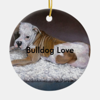 Bulldog Love. American Bulldog Painting Ceramic Tree Decoration