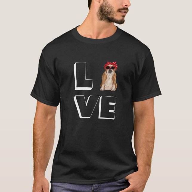 Bulldog Love Heart Sunglasses Dog English Bulldog T-Shirt (Front)