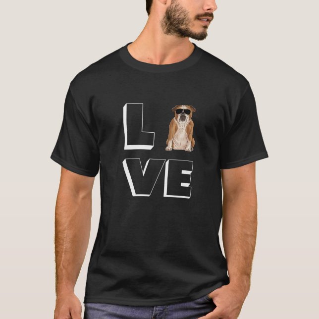Bulldog Love Heart Sunglasses Dog English Bulldog T-Shirt (Front)