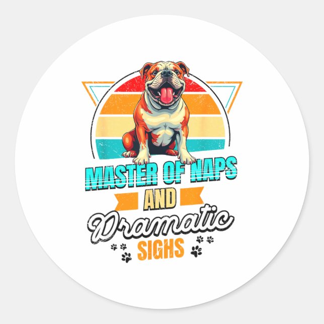 Bulldog Lover Funny Bulldog Retro  Classic Round Sticker (Front)