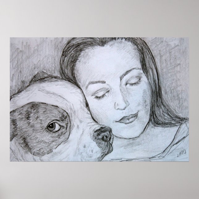 Bulldog Lover Pet Owner Pencil Art Drawing Poster (Front)