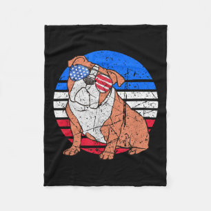 Bulldog Lover Sungles Patriotic American Flag  Fleece Blanket