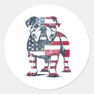 Bulldog Lovers American Flag Patriotic United Stat Classic Round Sticker