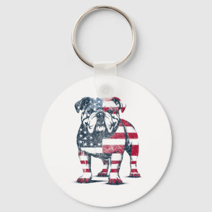 Bulldog Lovers American Flag Patriotic United Stat Key Ring