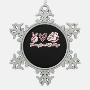 Bulldog Lovers   Bulldog Peace Love Bulldog Owner Snowflake Pewter Christmas Ornament