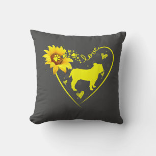 Bulldog Lovers   Love Bulldog Sunflower Dog Lover Cushion