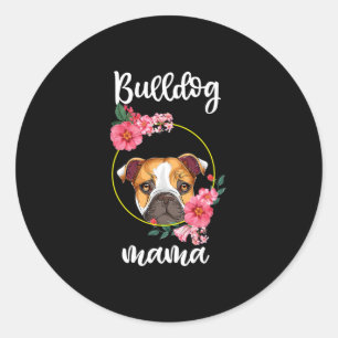 Bulldog Mama Dog Mum Floral Classic Round Sticker