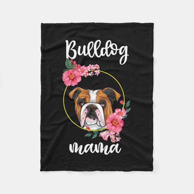 Bulldog Mama Floral  Fleece Blanket (Front)