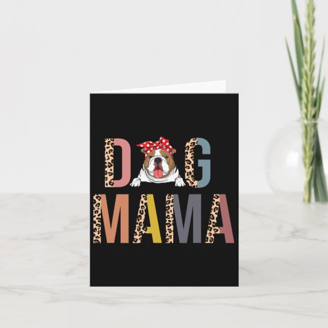 Bulldog Mama Leopard Print Dog Mum  Card (Front)