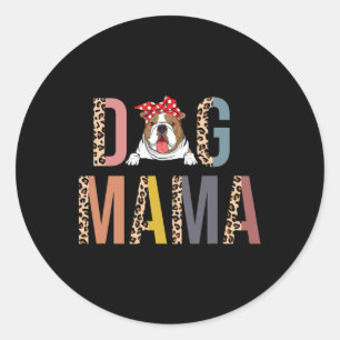 Bulldog Mama Leopard Print Dog Mum Classic Round Sticker