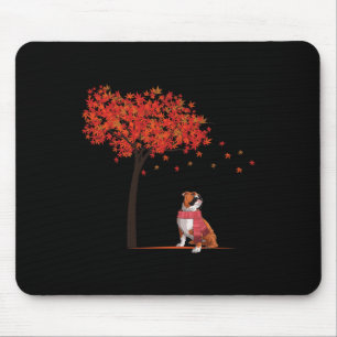 Bulldog Maple Tree Thanksgiving Day Cute Dog Fall  Mouse Pad