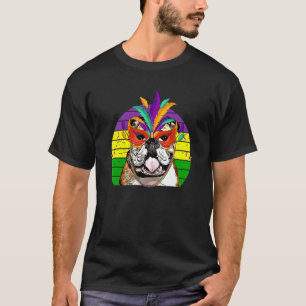 Bulldog Mardi Gras Party Dog Mask Beads T-Shirt