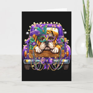 Bulldog Mardi Gras Truck Nola Cute Kids Boys Girls Card