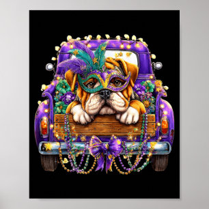 Bulldog Mardi Gras Truck Nola Cute Kids Boys Girls Poster