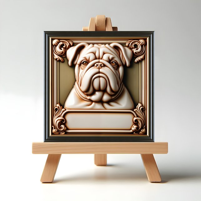 Bulldog memorial ceramic tile (Bulldog Memorial displayed on easel)