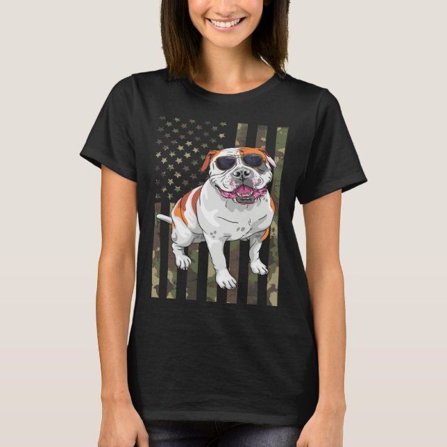 Bulldog Men Women American Bulldog Dad Mom Camo US T-Shirt (Front)