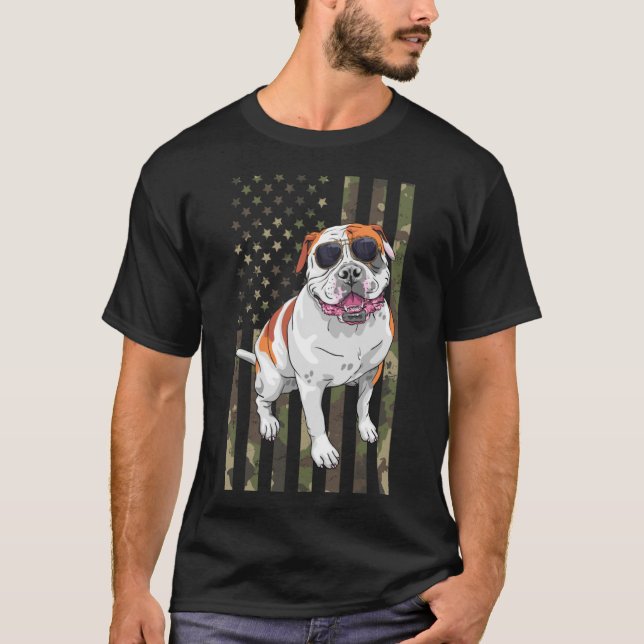 Bulldog Men Women American Bulldog Dad Mum Camo US T-Shirt (Front)