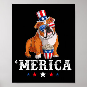 Bulldog Men Women Usa American Flag English Bulldo Poster