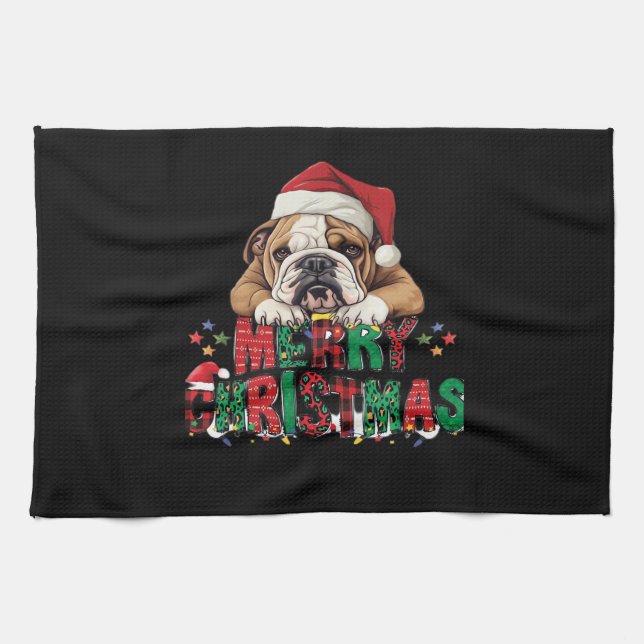 Bulldog - Merry Christmas Dog Classic T-Shirt Tea Towel (Horizontal)