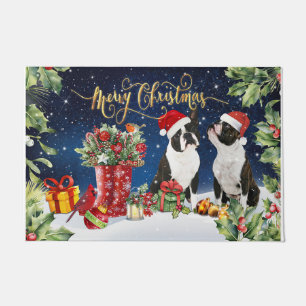 Bulldog Merry Christmas Mat, Pitbull On Xmas Doormat