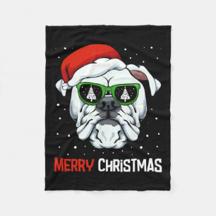 Bulldog Merry Christmas Pajama Cute Dog Santa Hat  Fleece Blanket