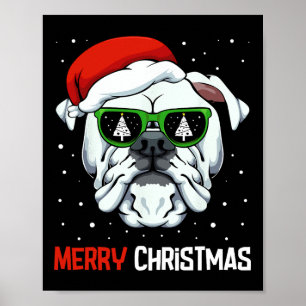 Bulldog Merry Christmas Pajama Cute Dog Santa Hat Poster