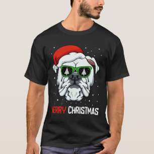 Bulldog Merry Christmas Pajama Cute Dog Santa Hat T-Shirt
