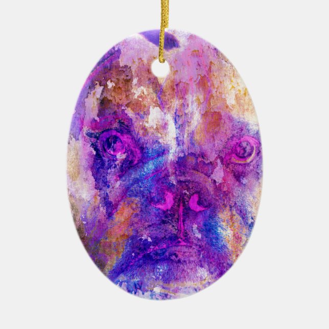Bulldog Mixed Media Ceramic Tree Decoration (Front)