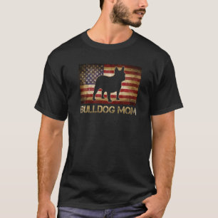 Bulldog Mum Vintage American Flag Patriotic Dog T-Shirt