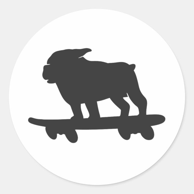Bulldog on a skateboard - Choose background colour Classic Round Sticker (Front)