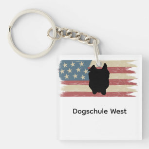 Bulldog on American Flag Key Ring